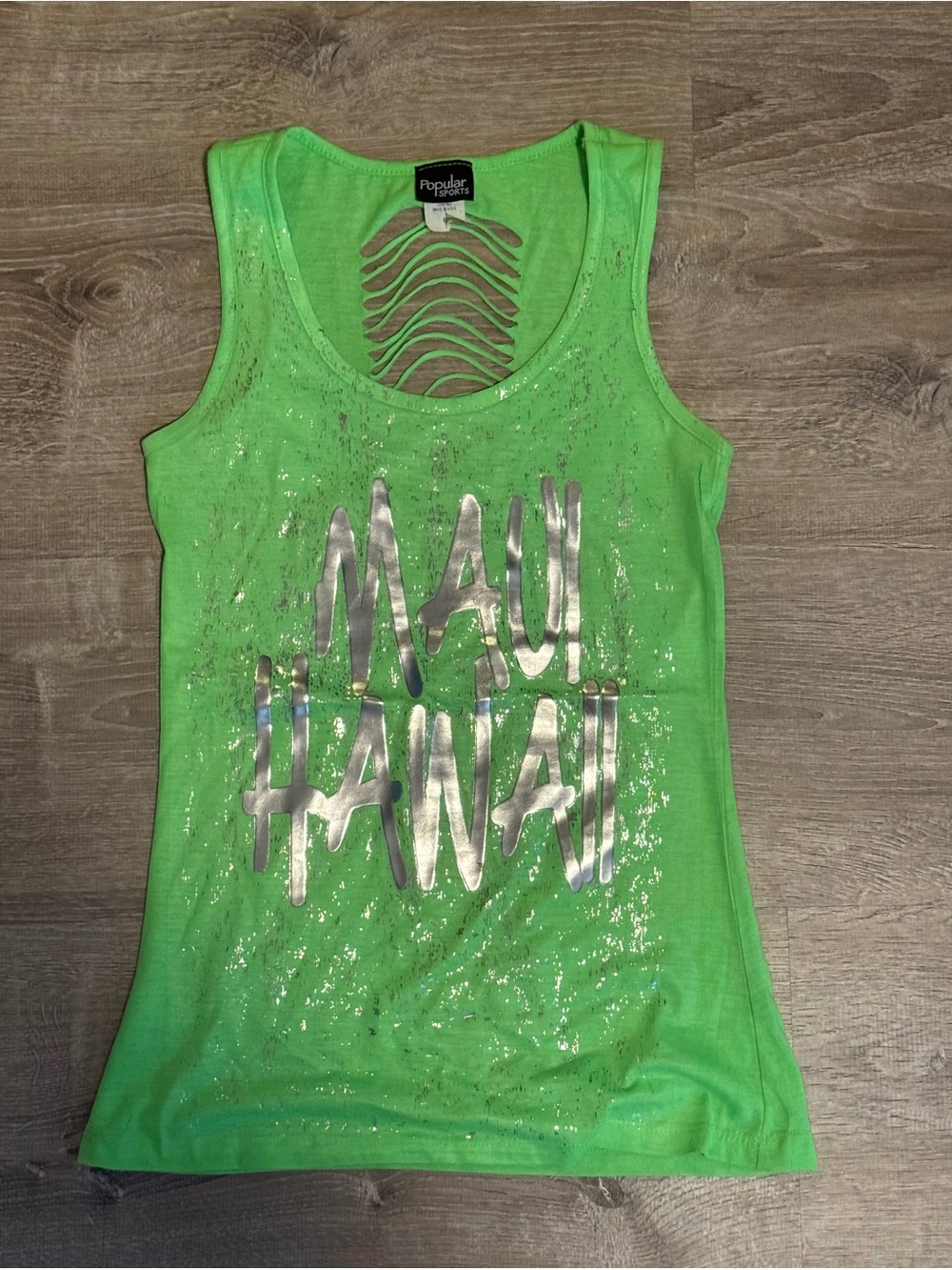 Maui Hawaii Exclusive Silver Neon Green Shredded Ripped Tank Top Shirt